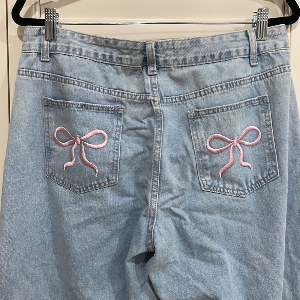Shein Ribbon Light Wide Leg Jeans 32